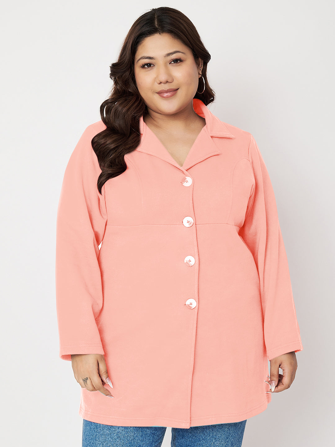 Women Single Breasted Hip Length Overcoat