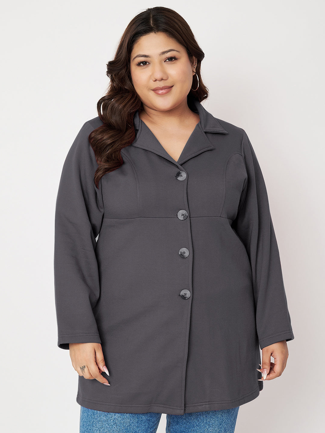 Women Single Breasted Hip Length Overcoat