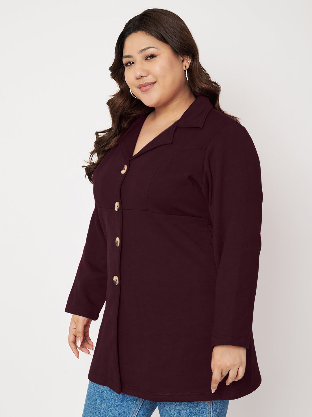 Women Single Breasted Hip Length Overcoat