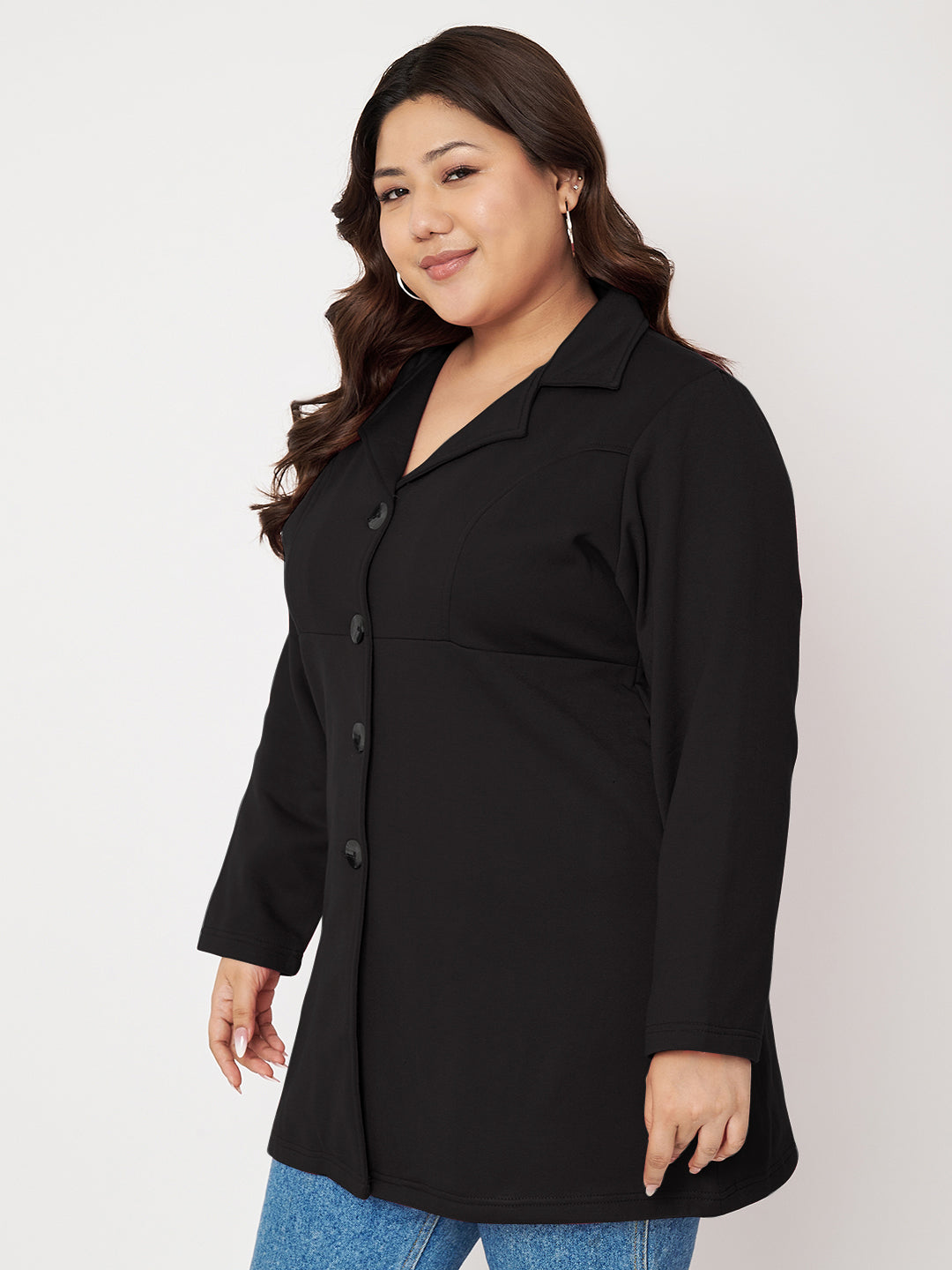 Women Single Breasted Hip Length Overcoat