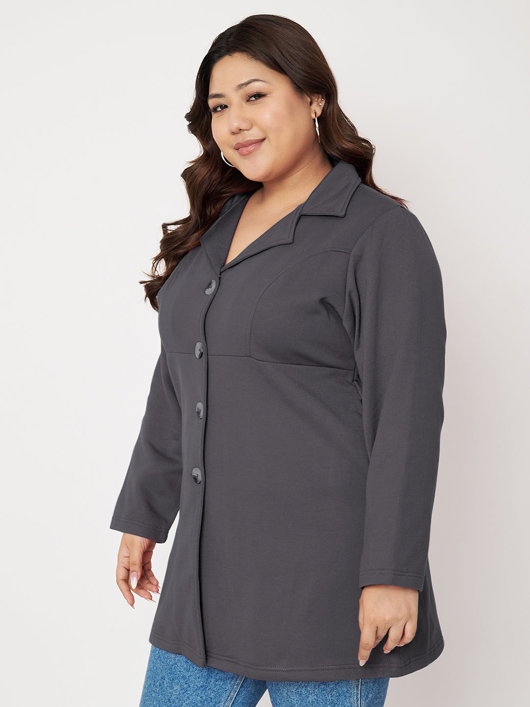 Women Single Breasted Hip Length Overcoat