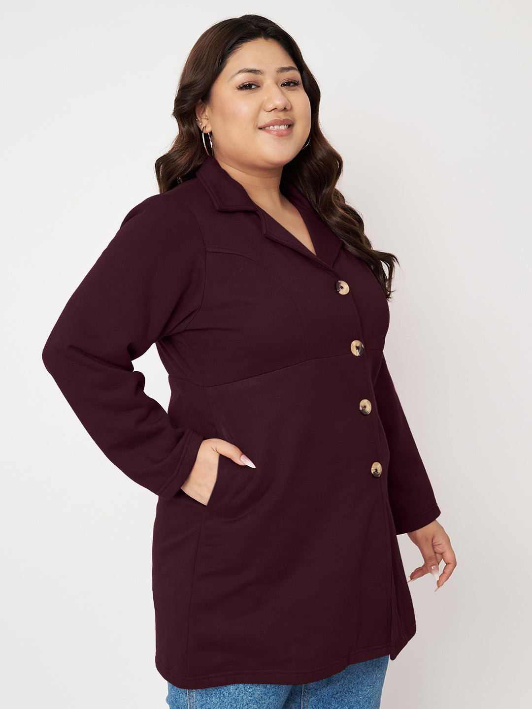Women Single Breasted Hip Length Overcoat