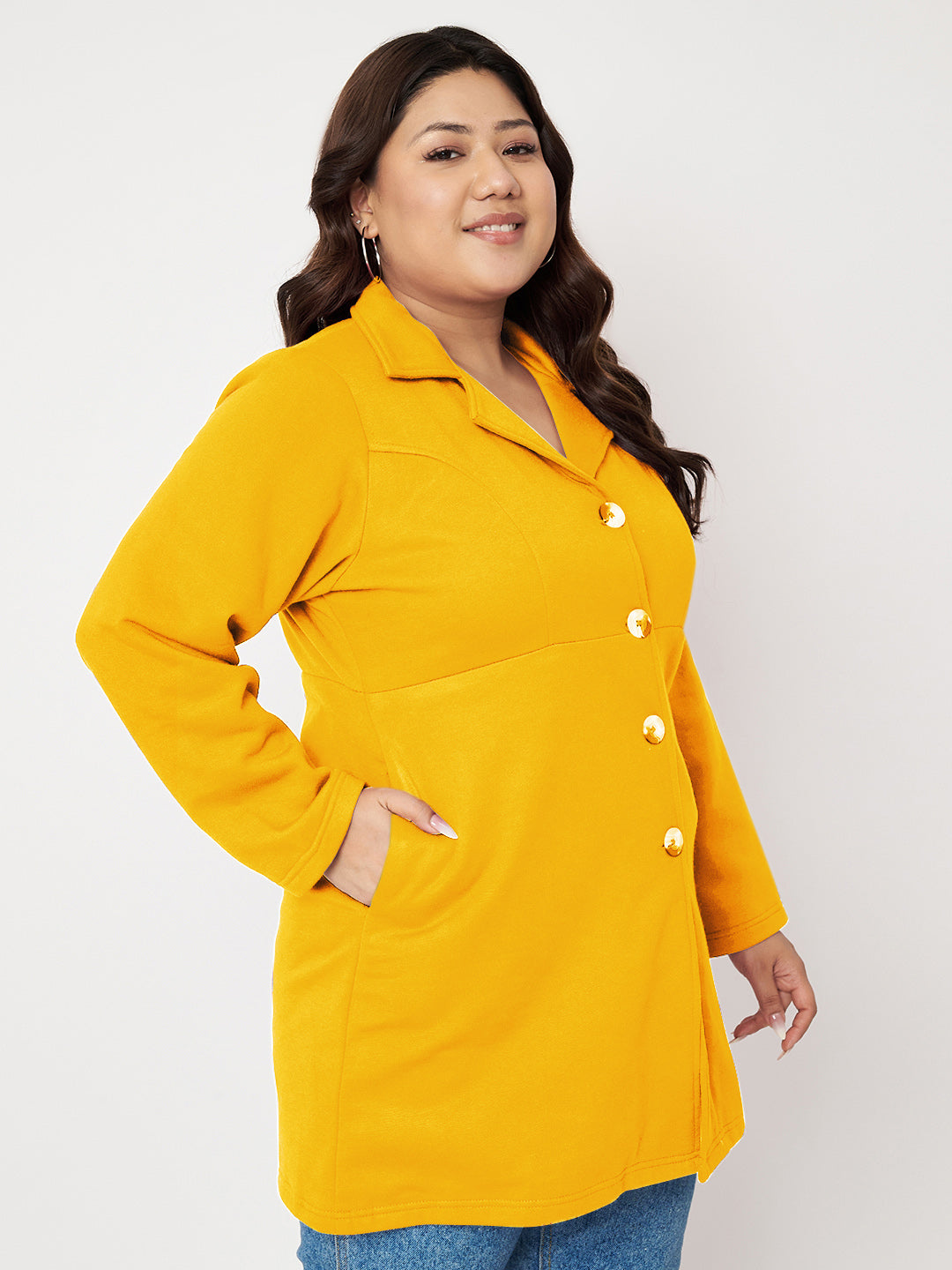 Women Single Breasted Hip Length Overcoat