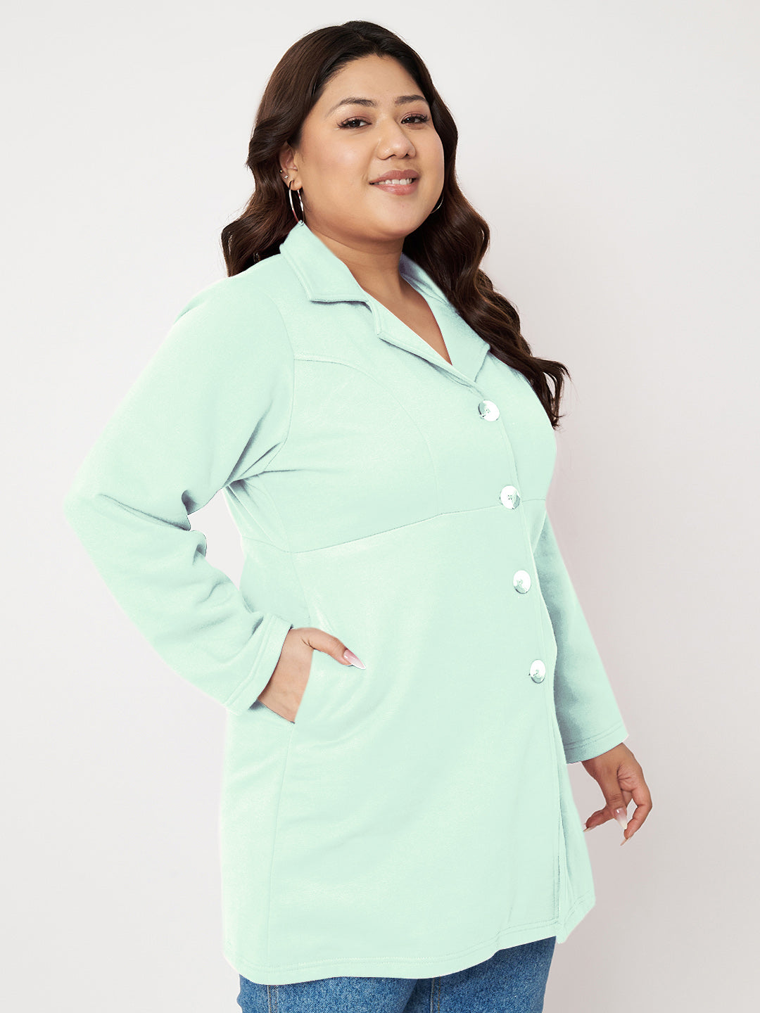 Women Single Breasted Hip Length Overcoat