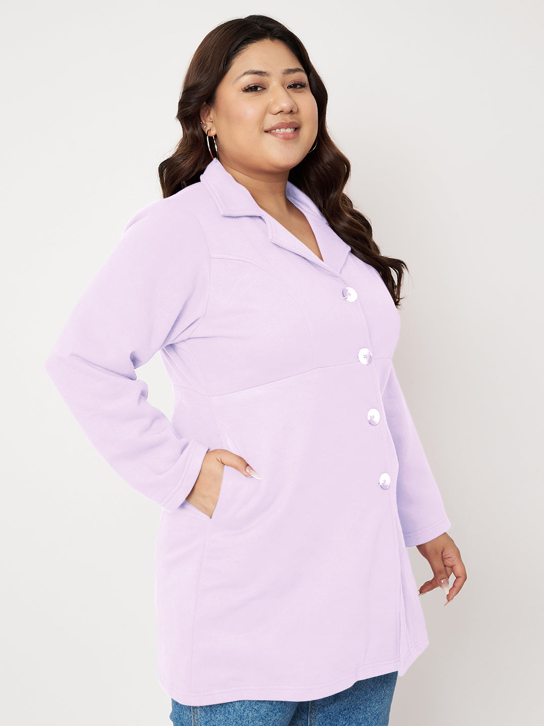 Women Single Breasted Hip Length Overcoat