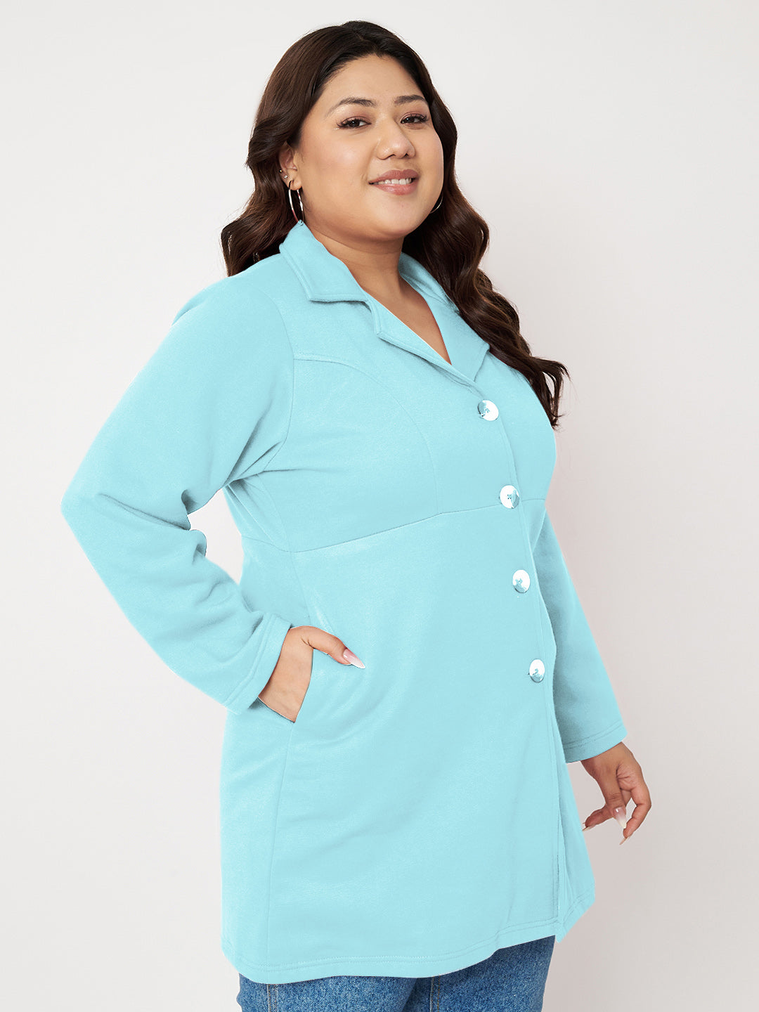 Women Single Breasted Hip Length Overcoat