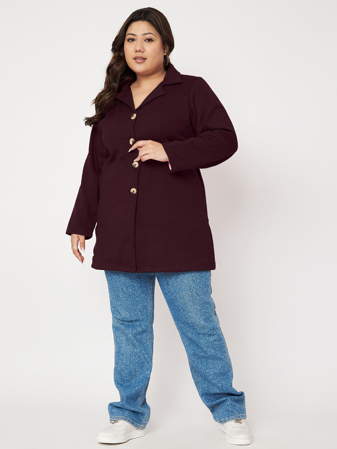 Women Single Breasted Hip Length Overcoat