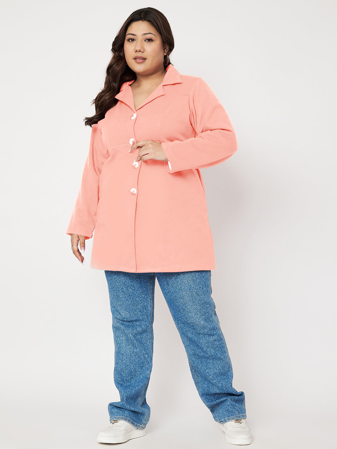 Women Single Breasted Hip Length Overcoat