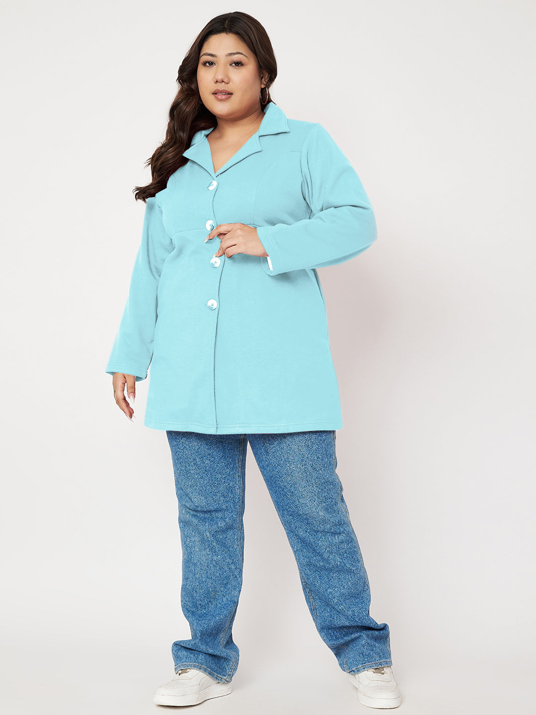 Women Single Breasted Hip Length Overcoat