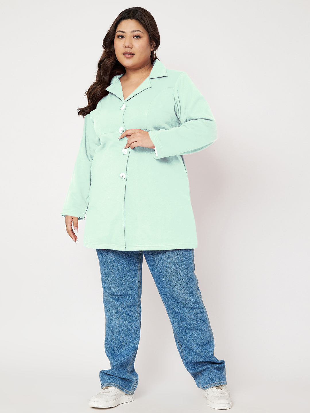 Women Single Breasted Hip Length Overcoat