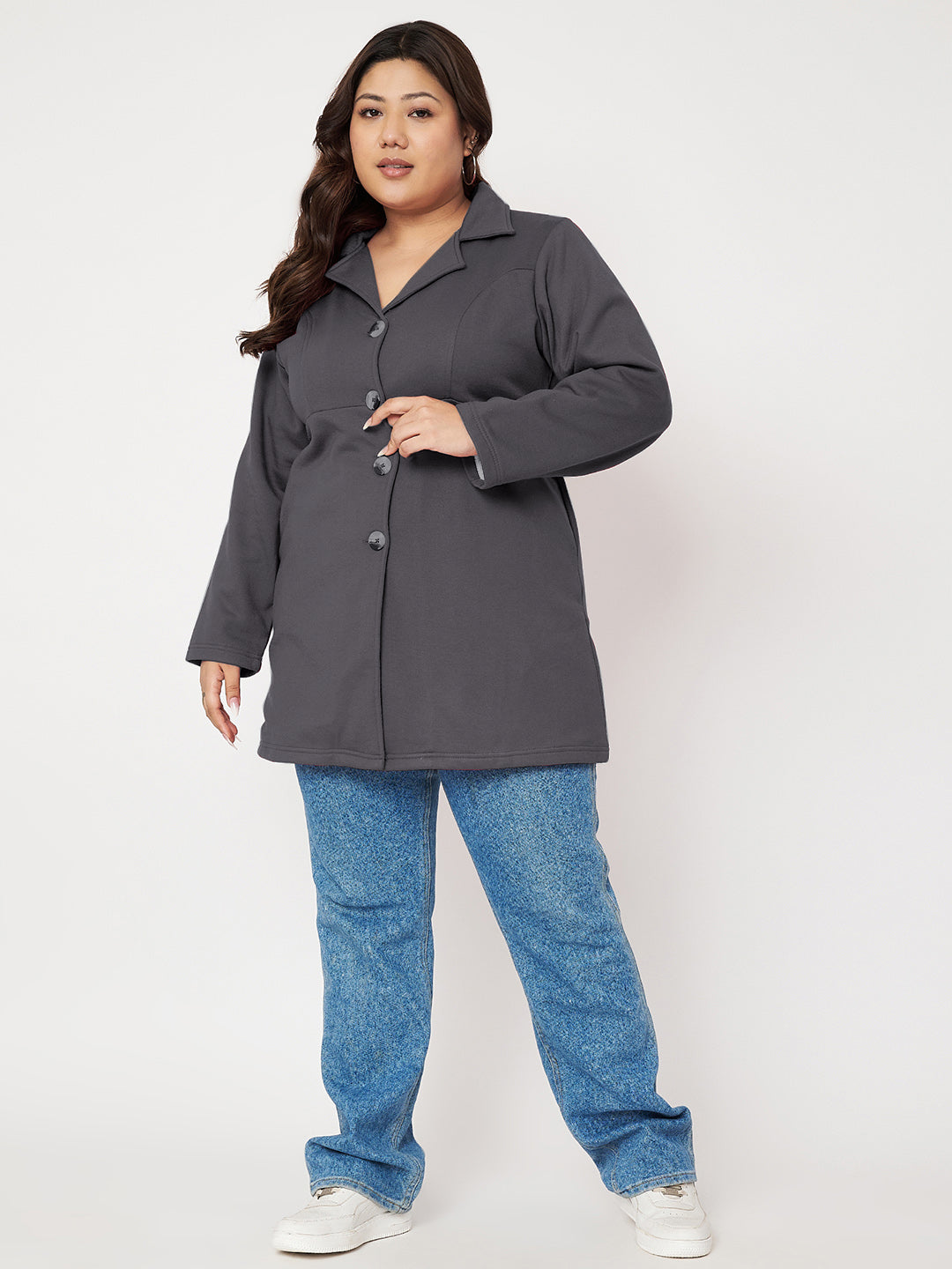 Women Single Breasted Hip Length Overcoat