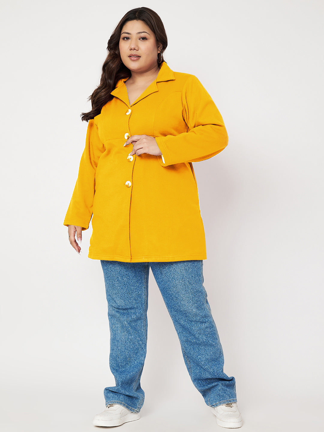 Women Single Breasted Hip Length Overcoat