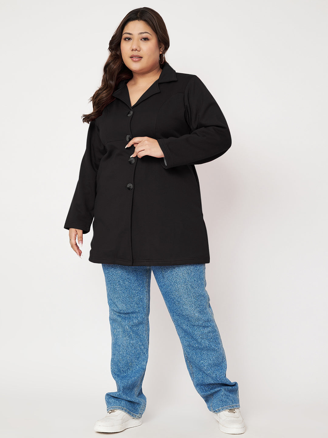 Women Single Breasted Hip Length Overcoat