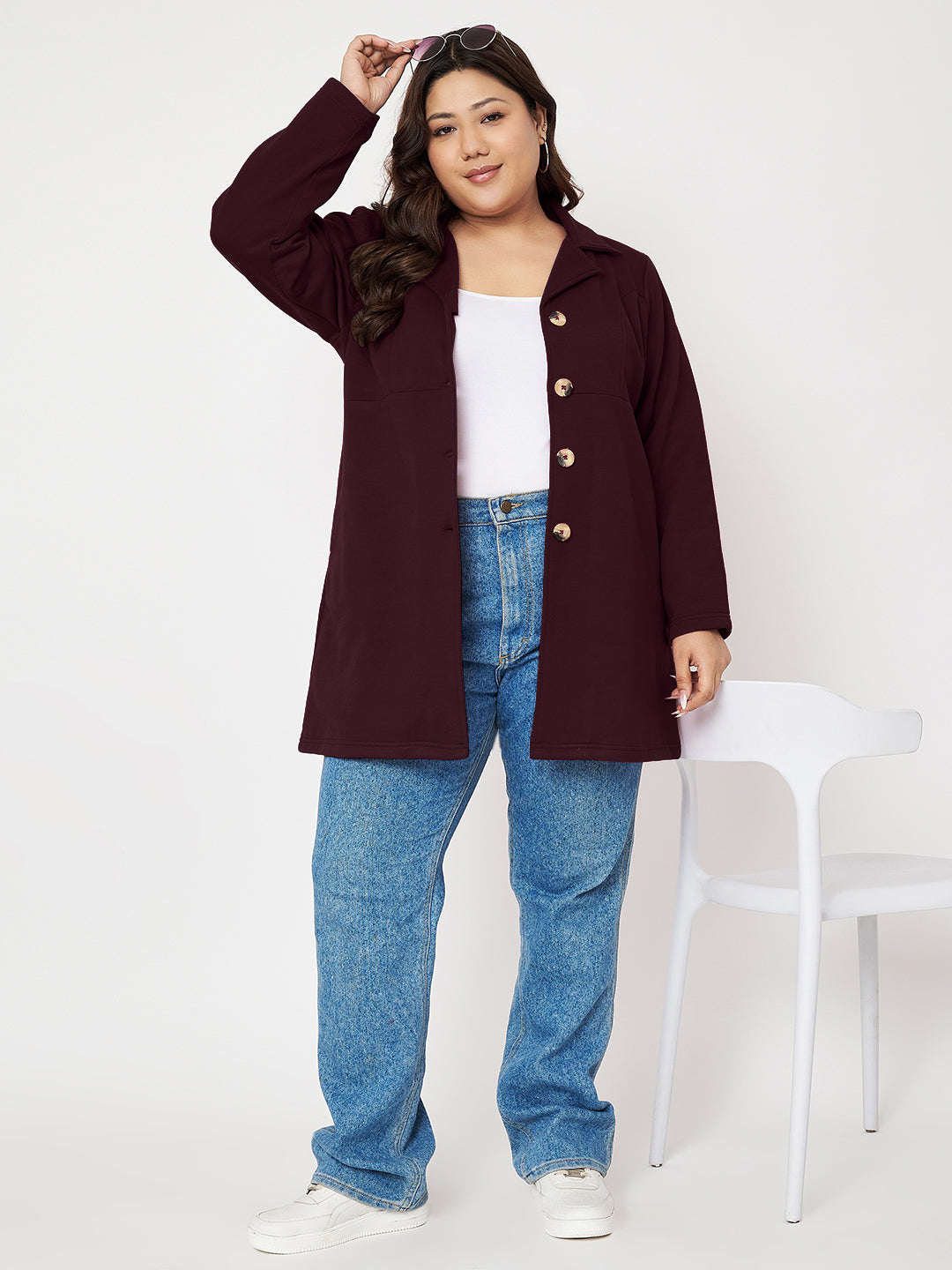 Women Single Breasted Hip Length Overcoat