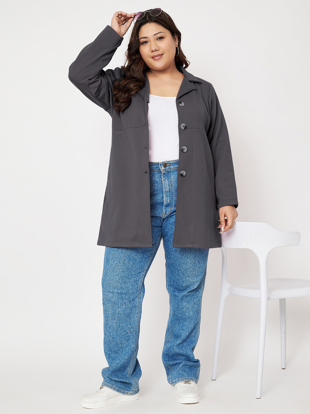 Women Single Breasted Hip Length Overcoat