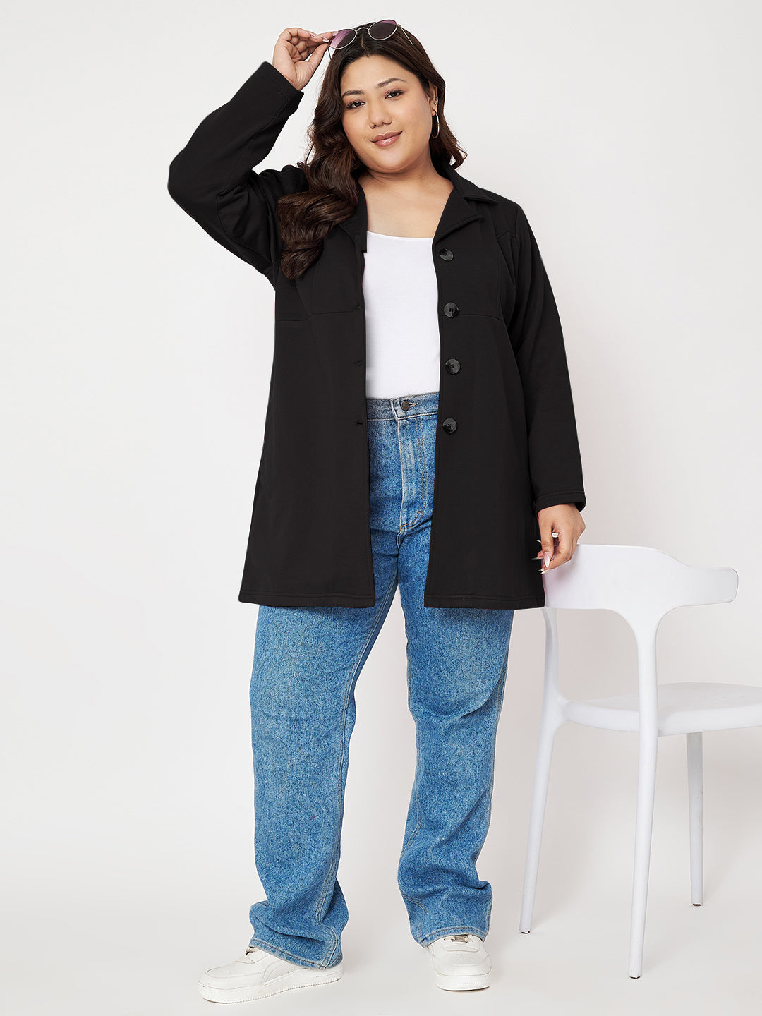 Women Single Breasted Hip Length Overcoat