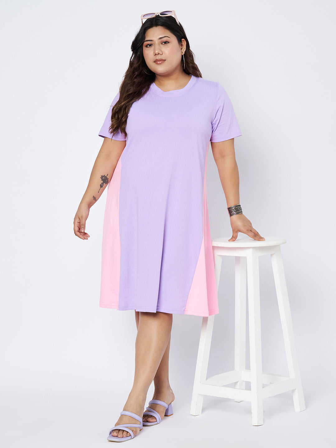 Plus Size Colourblocked Cotton Dress