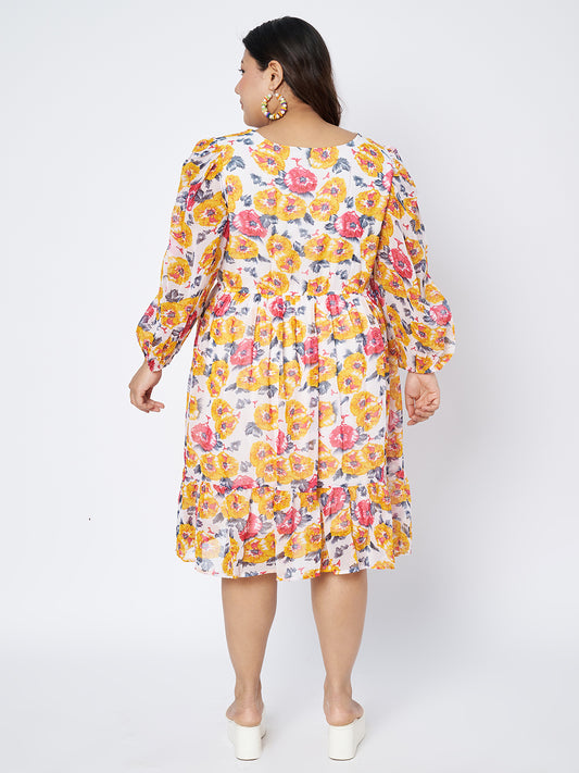 Plus Size Printed Fit & Flare Dress