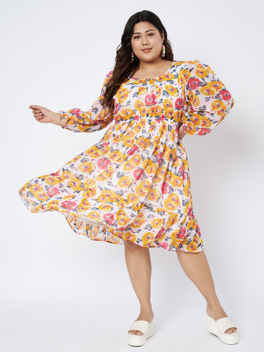 Plus Size Printed Fit & Flare Dress