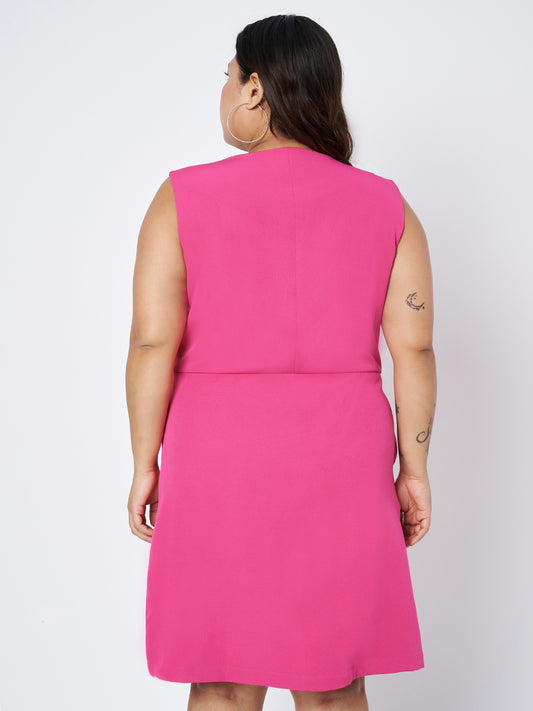 Plus Size Colourblocked Round Neck A-Line Dress