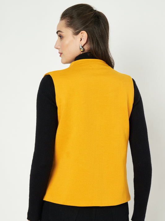Solid Open-Front V-Neck Casual Waistcoat