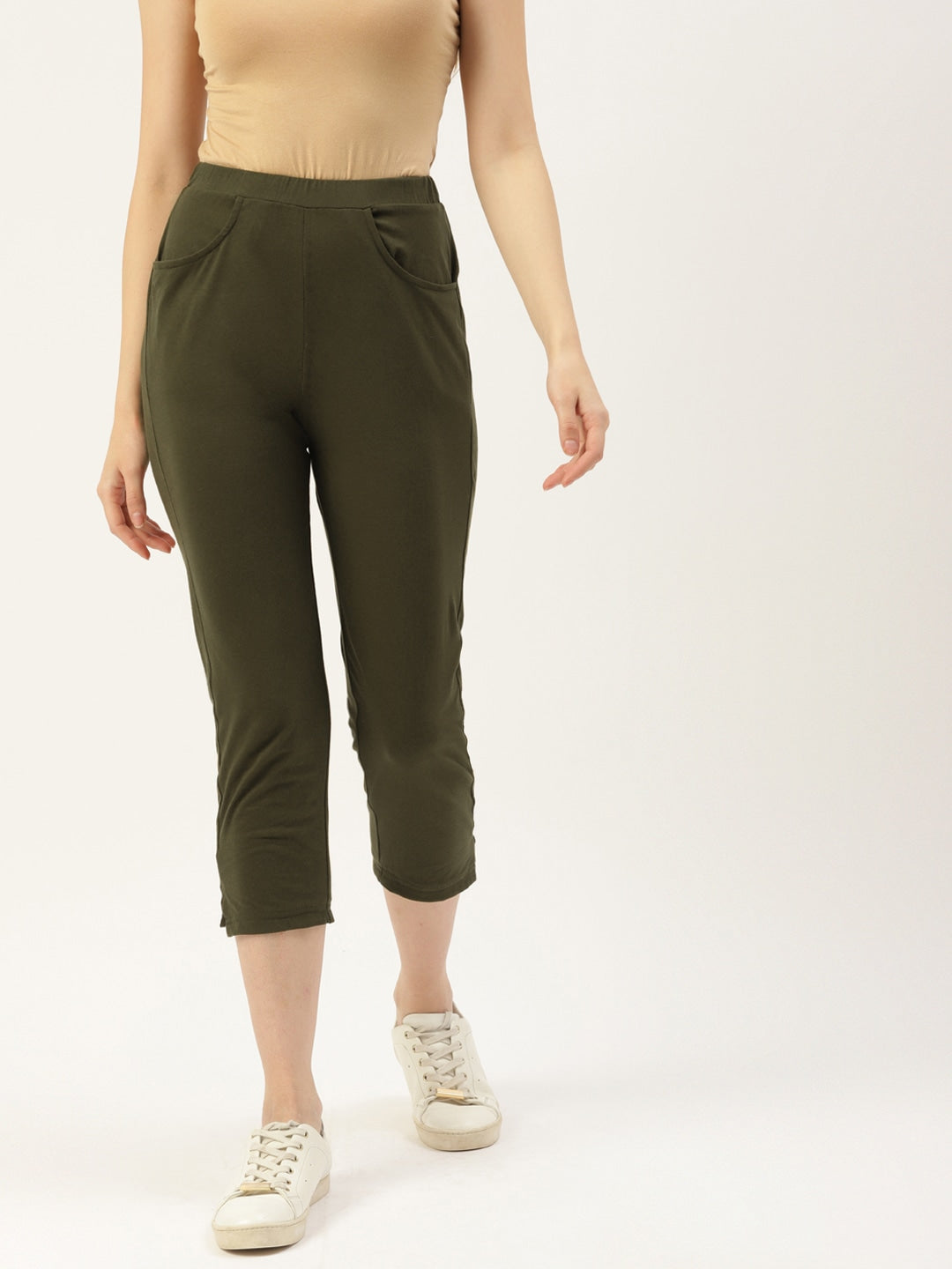 Women Solid Color Pure Cotton Capris