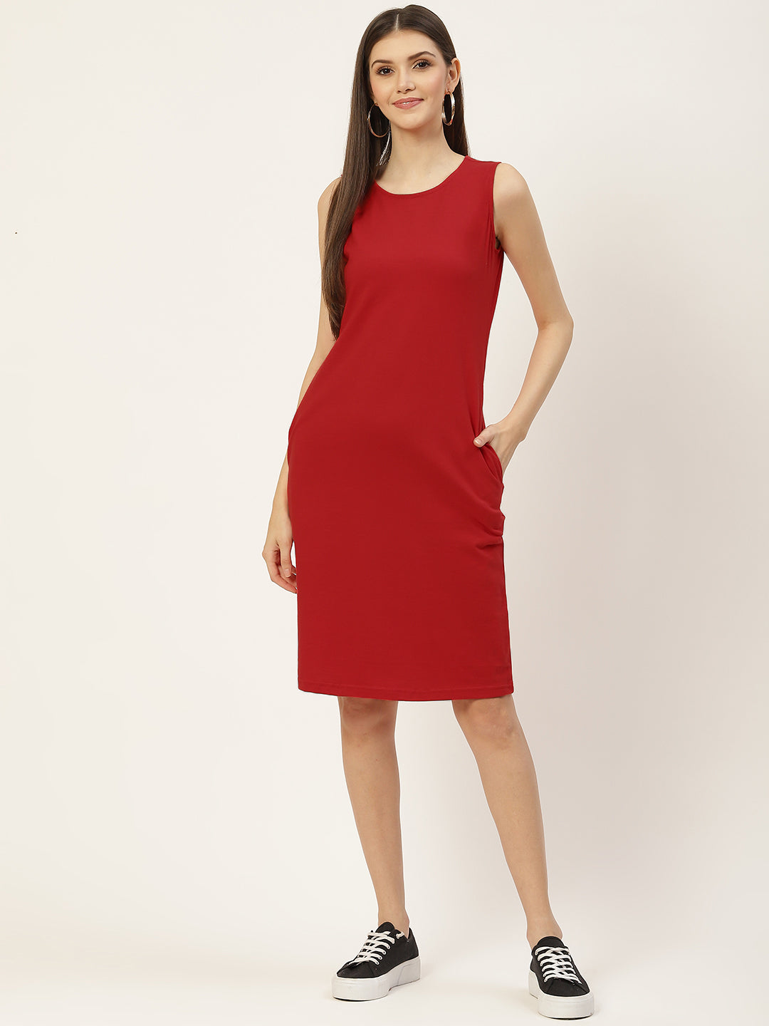 BRINNS Women Round Neck Cotton Sheath Dress