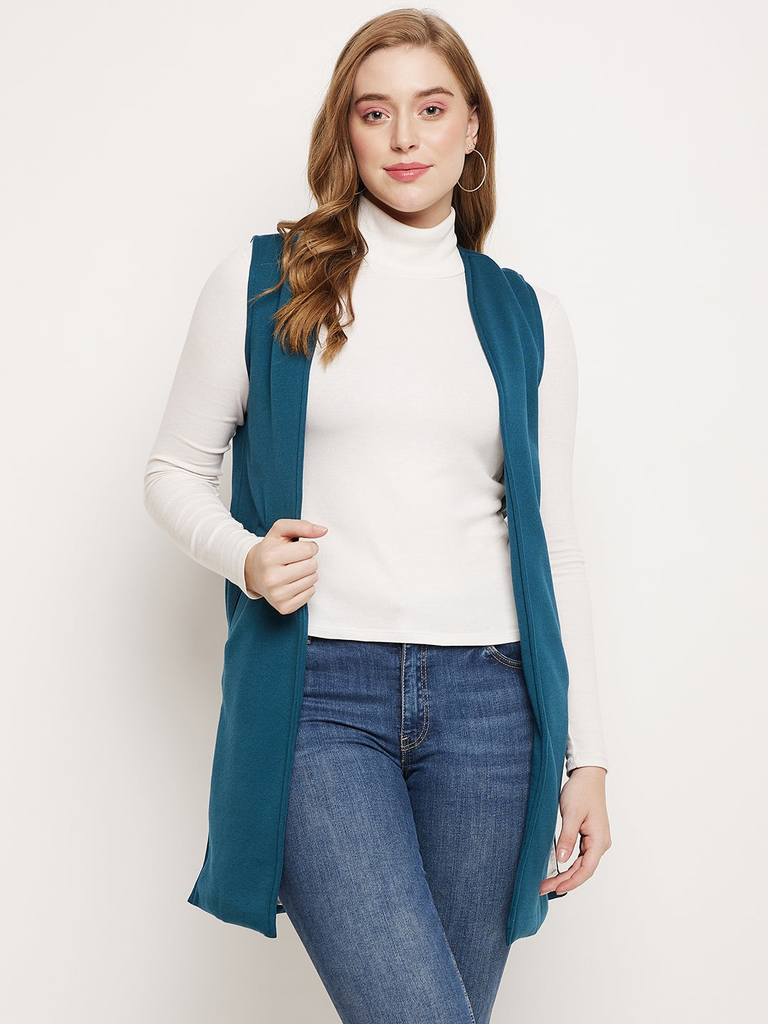Sleeveless Longline Open Front Shrug