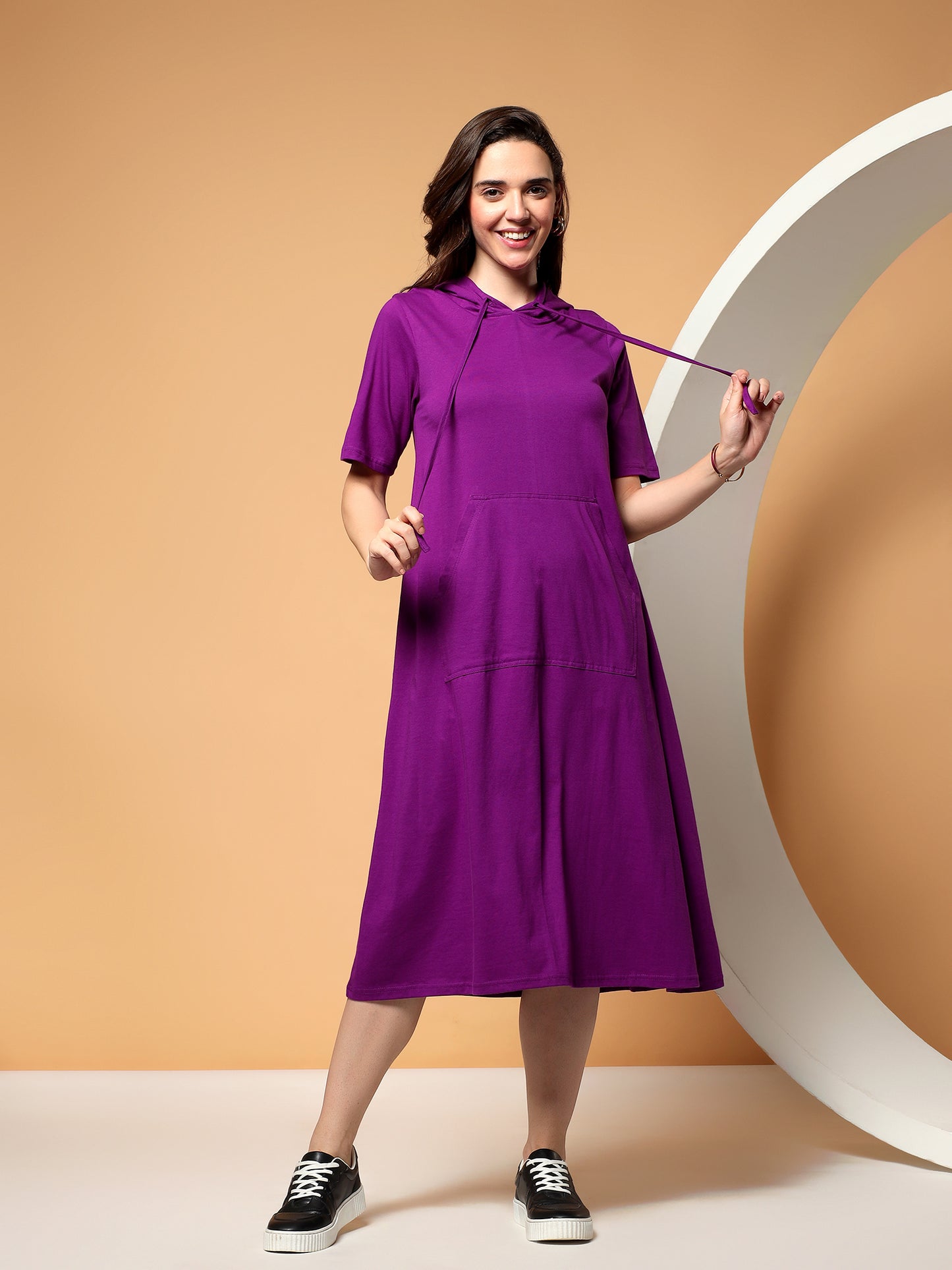BRINNS Women Hooded Pure Cotton T-shirt Midi Dress