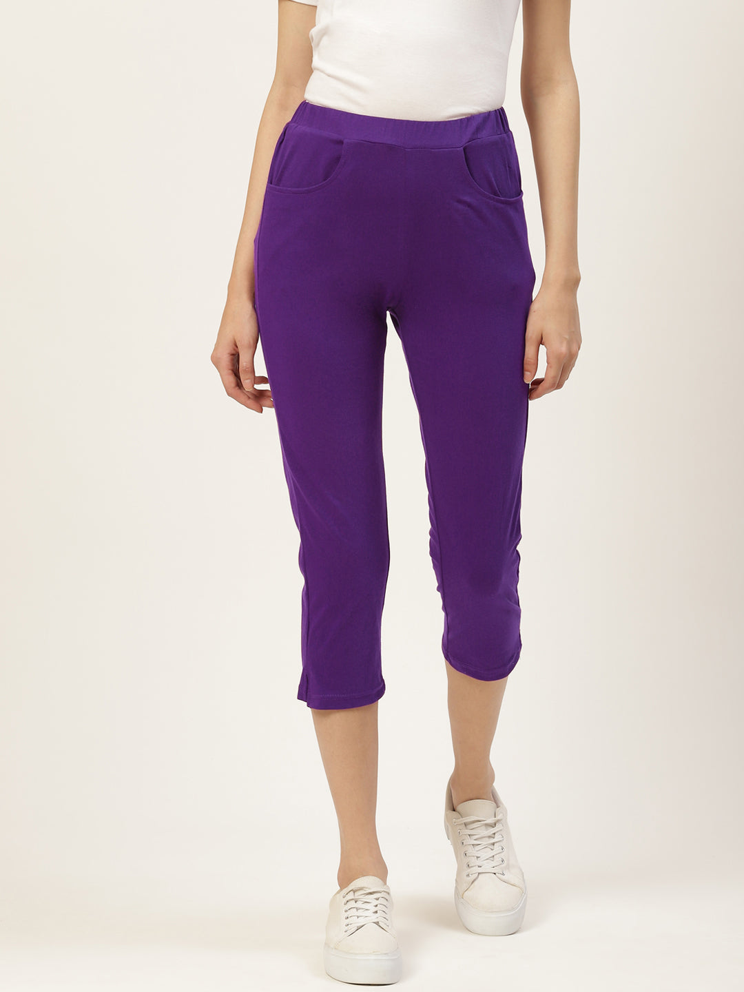 Women Solid Color Pure Cotton Capris