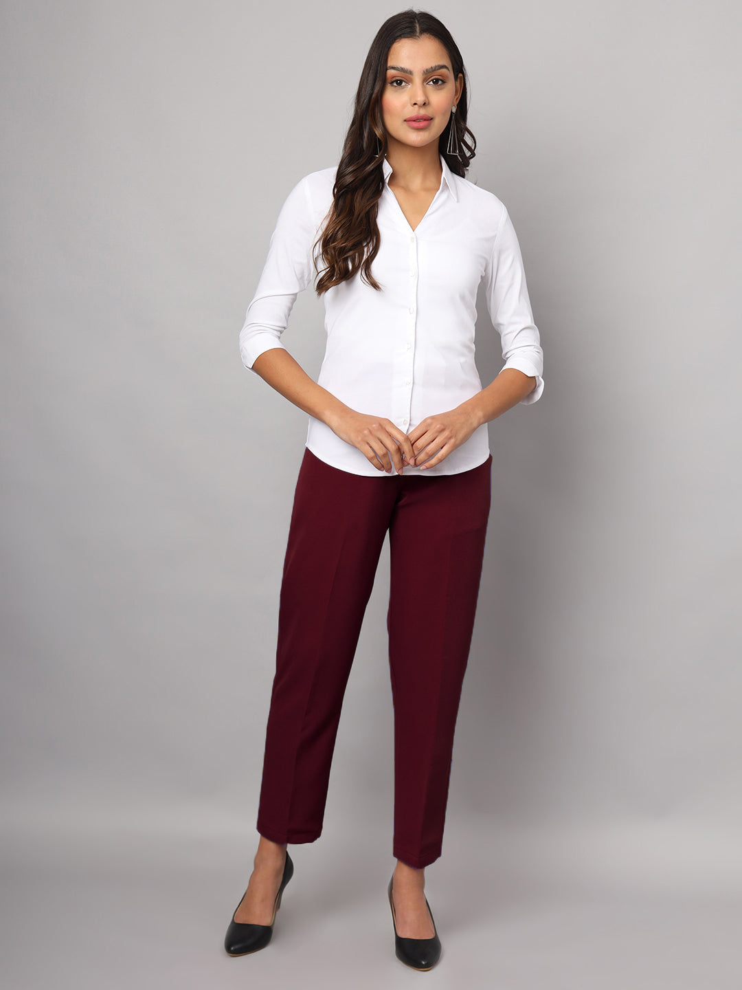 Women Mid-Rise Relaxed Straight Leg Cropped Trousers