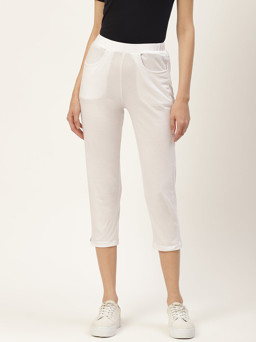 Women Solid Color Pure Cotton Capris