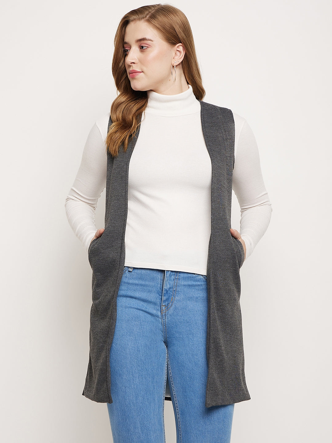 Sleeveless Longline Open Front Shrug