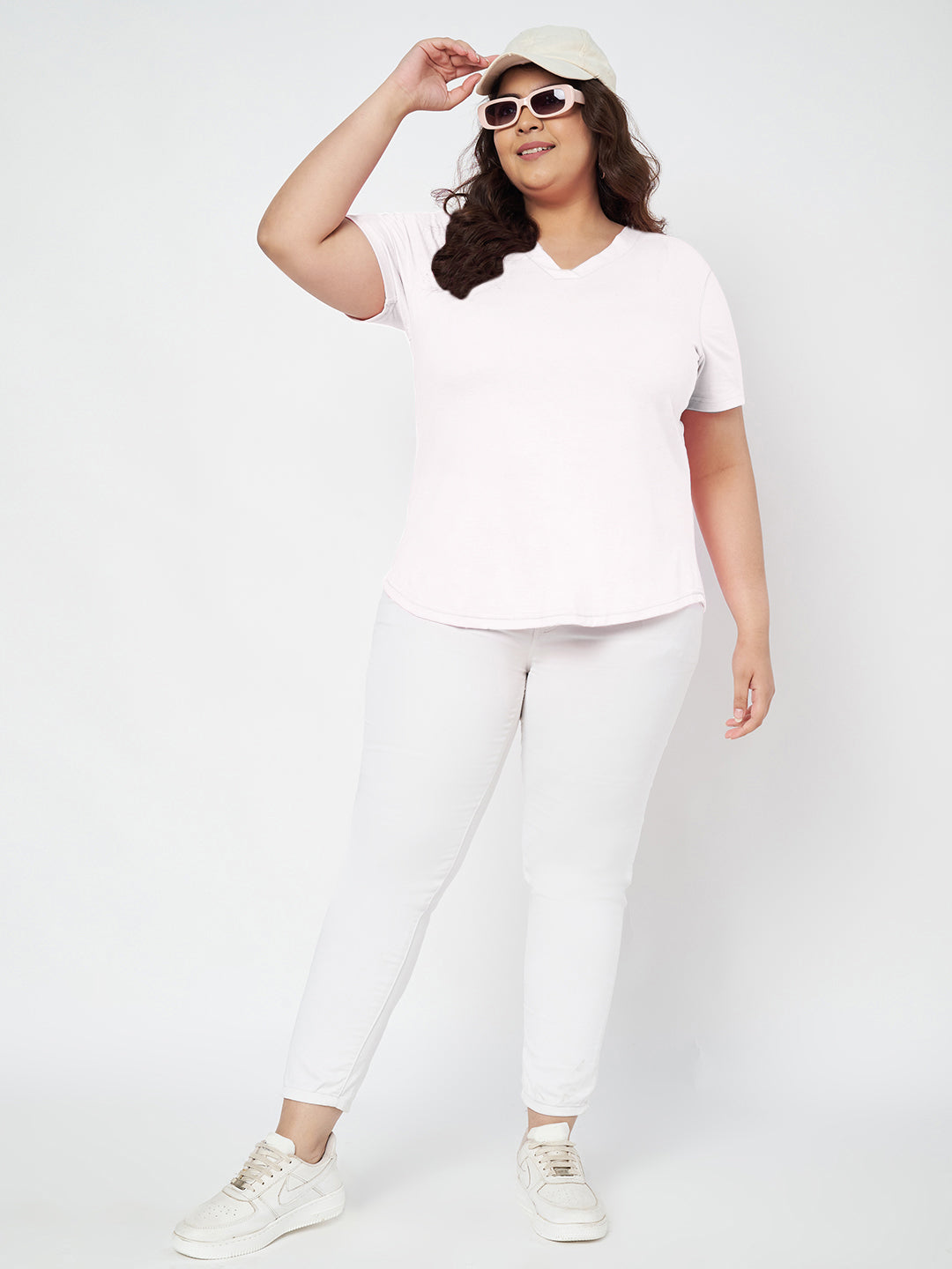 Plus Size V-Neck Cotton T-shirt