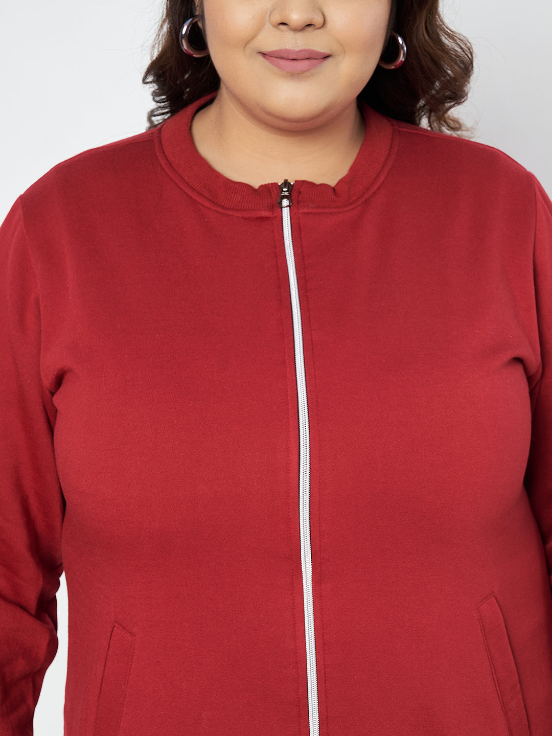 Pluslane Solid Fleece Bomber Jacket