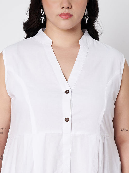 Plus Size Mandairan Coller Fit And Flare Maxi Dress