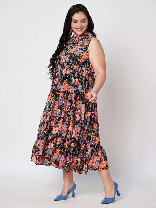 Plus Size Tie-Up Neck Midi Dress
