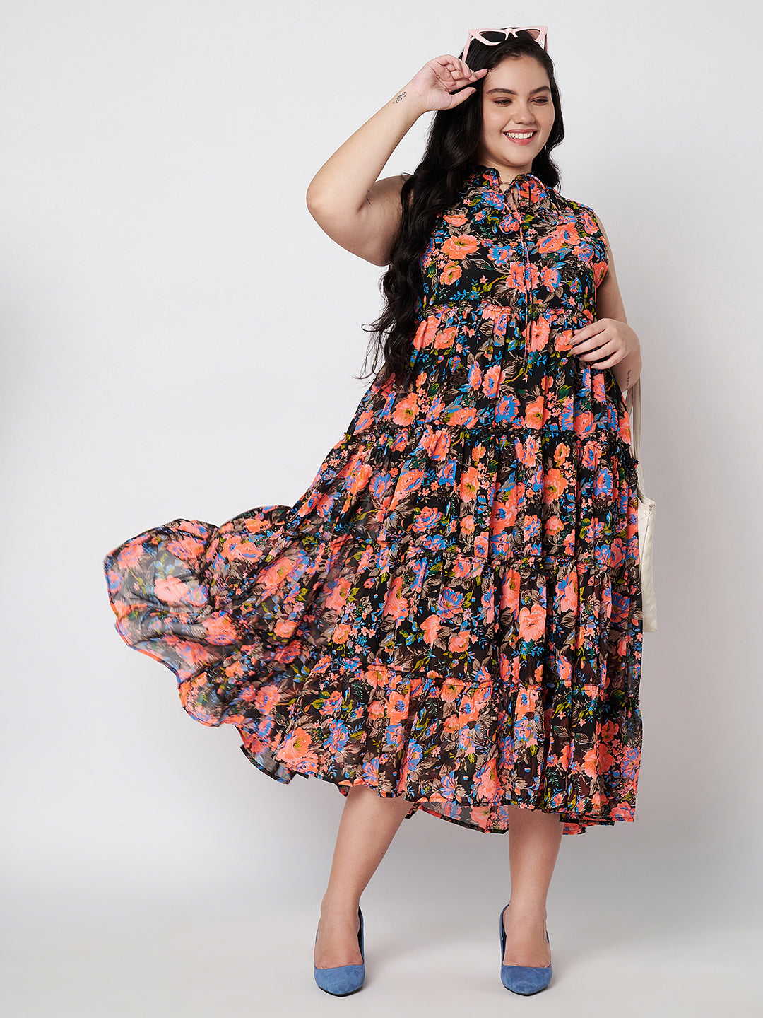 Plus Size Tie-Up Neck Midi Dress