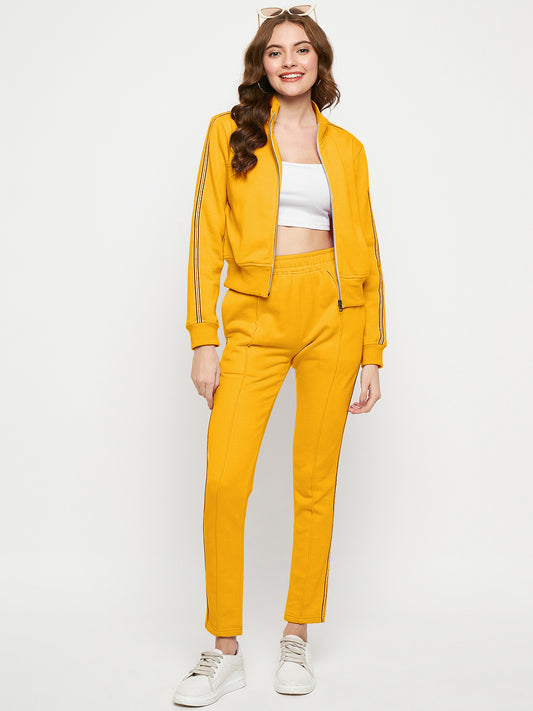 Women Solid Mock Collar Tracksuit