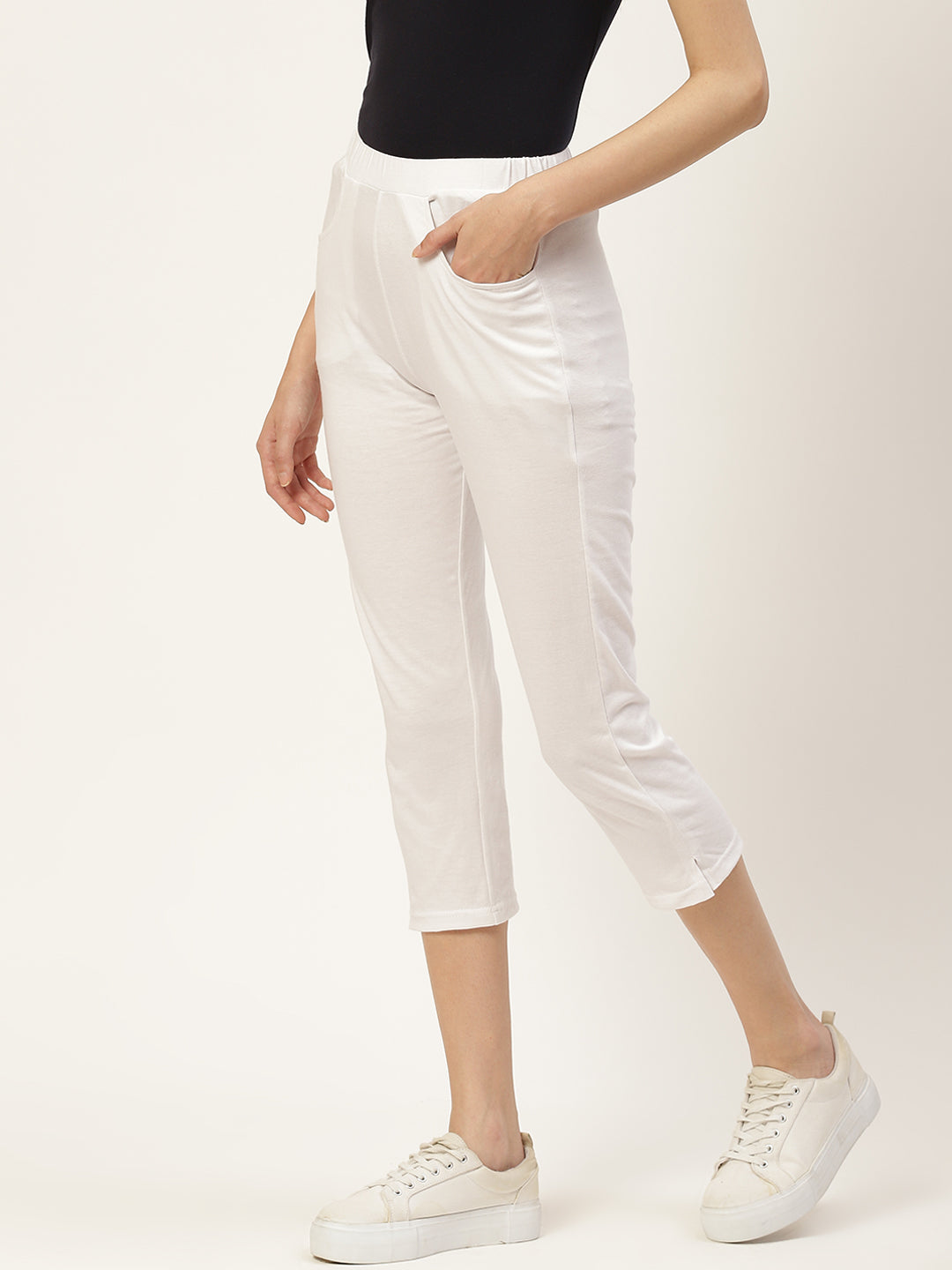 Women Solid Color Pure Cotton Capris