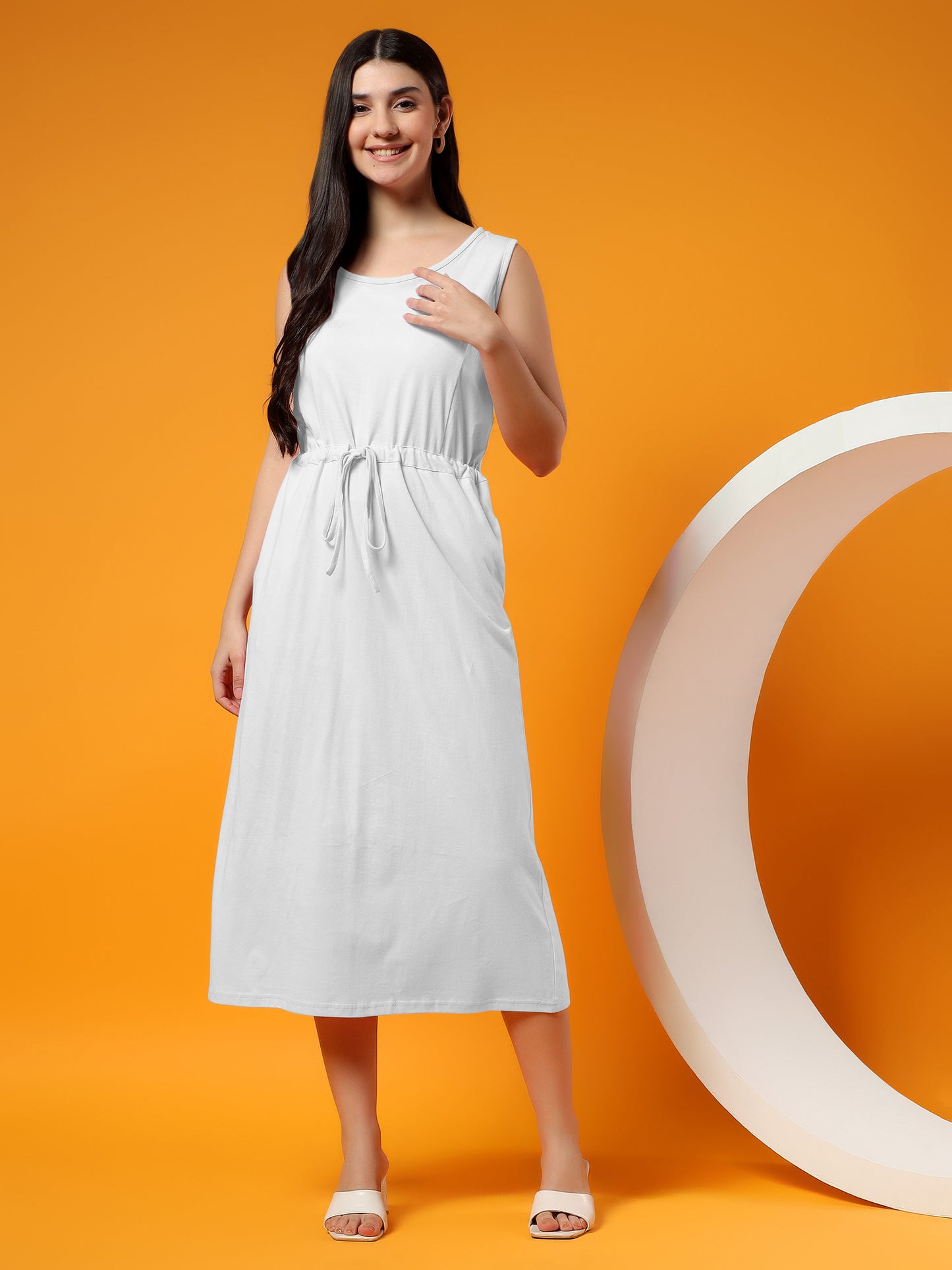 Belted Cotton Fit & Flare Midi Dress