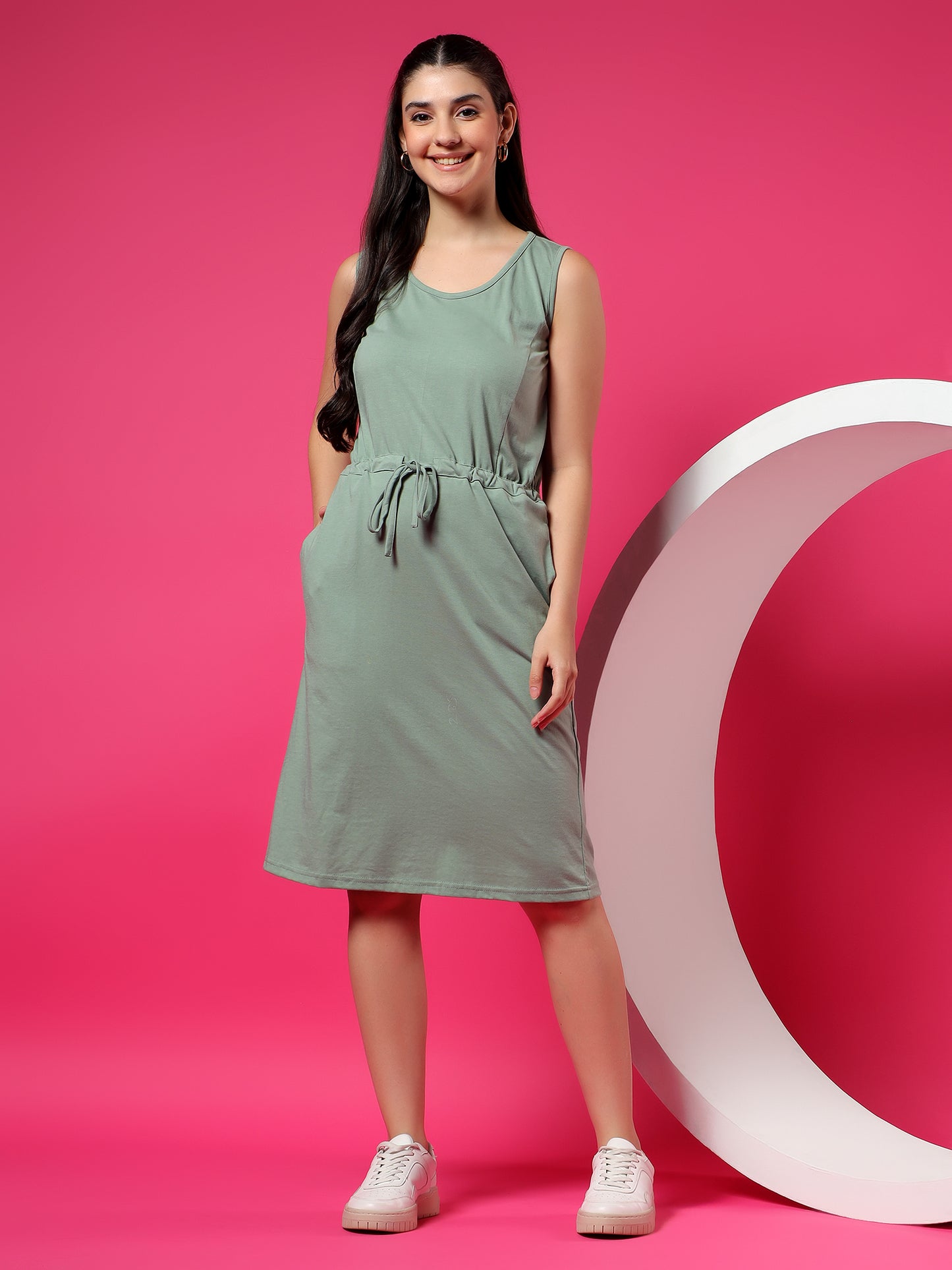 Tie-Up Detail Cotton Shift Dress