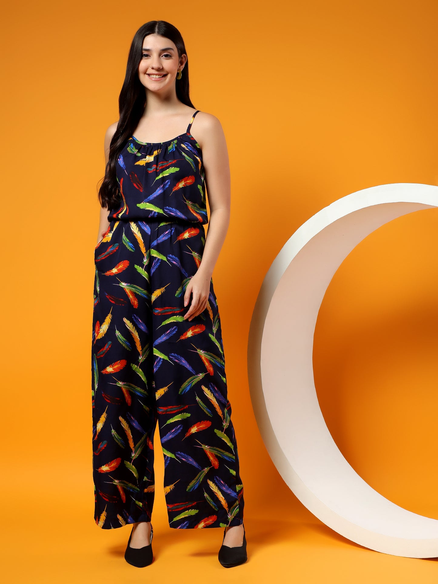 Printed Shoulder Straps Sleeveless Jumpsuit
