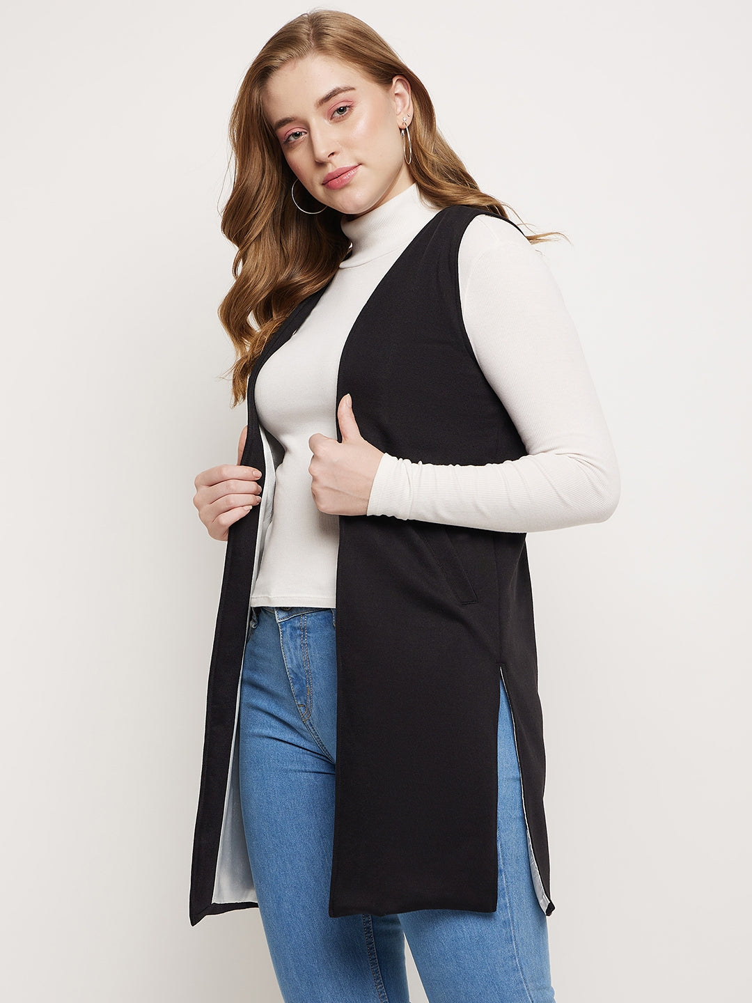 Sleeveless Longline Open Front Shrug