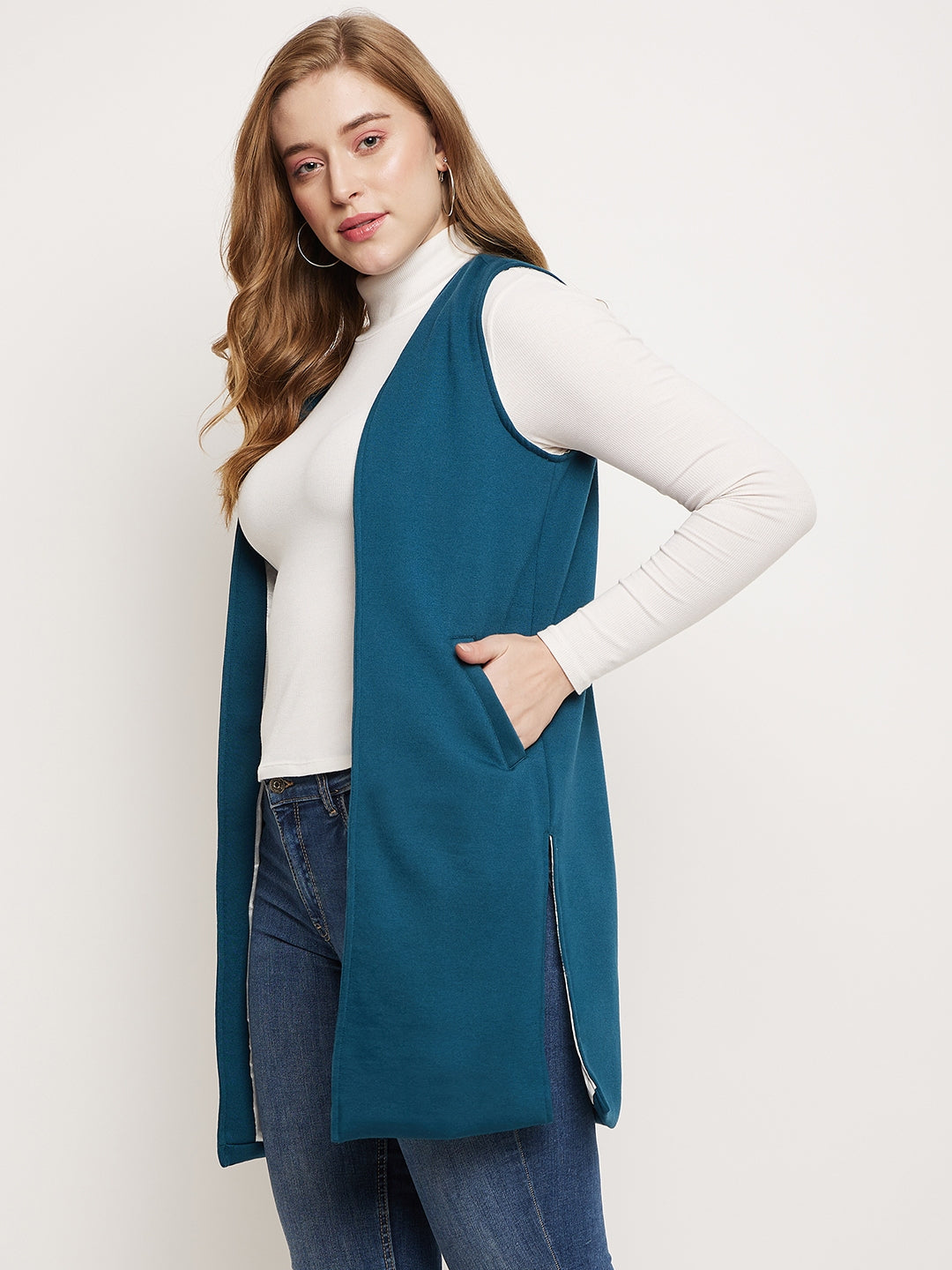Sleeveless Longline Open Front Shrug