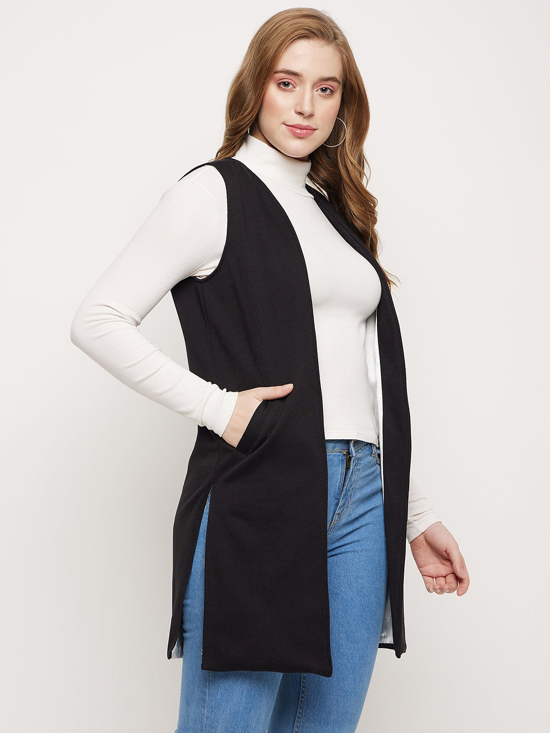 Sleeveless Longline Open Front Shrug