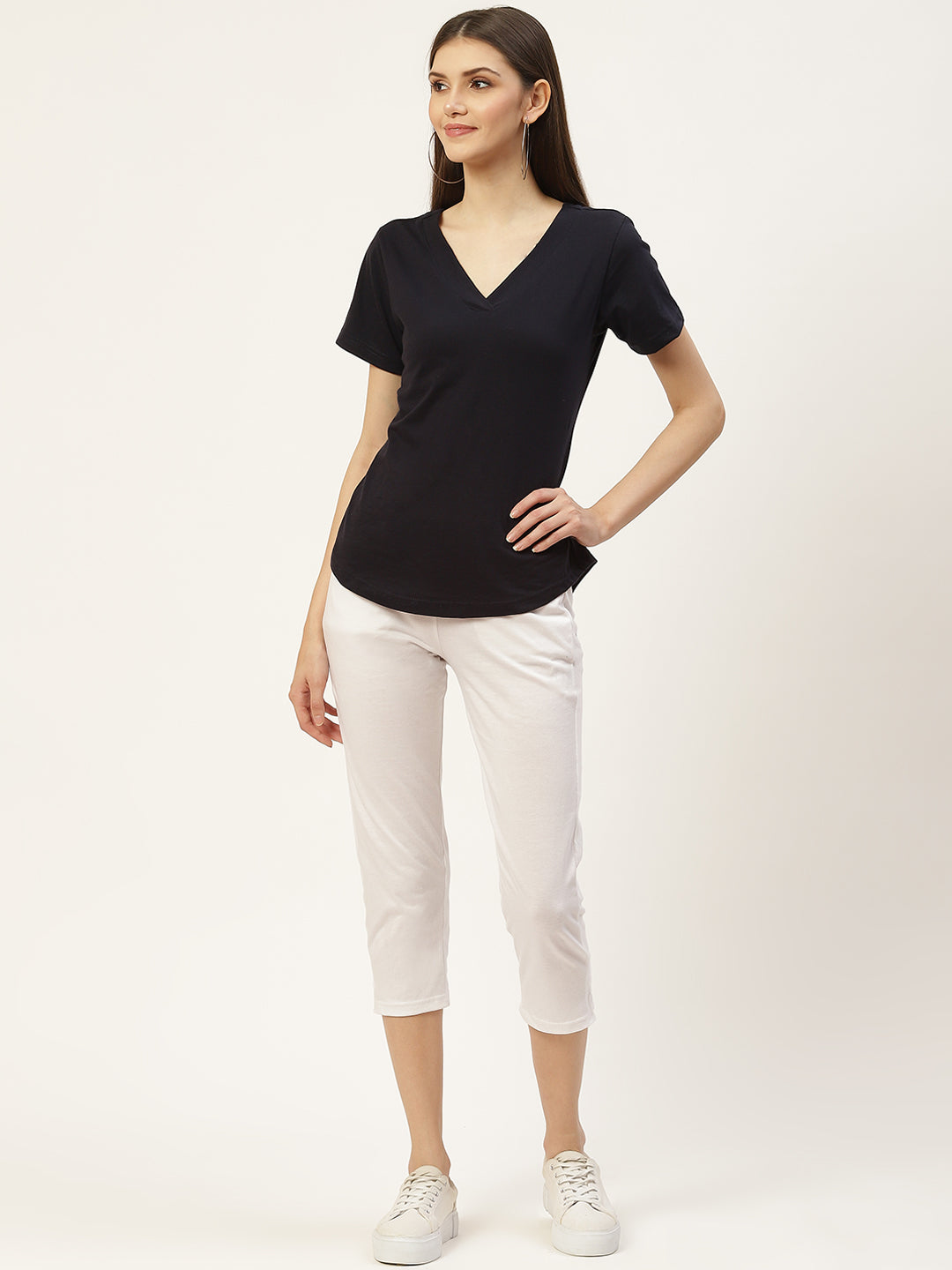 Women Solid Color Pure Cotton Capris