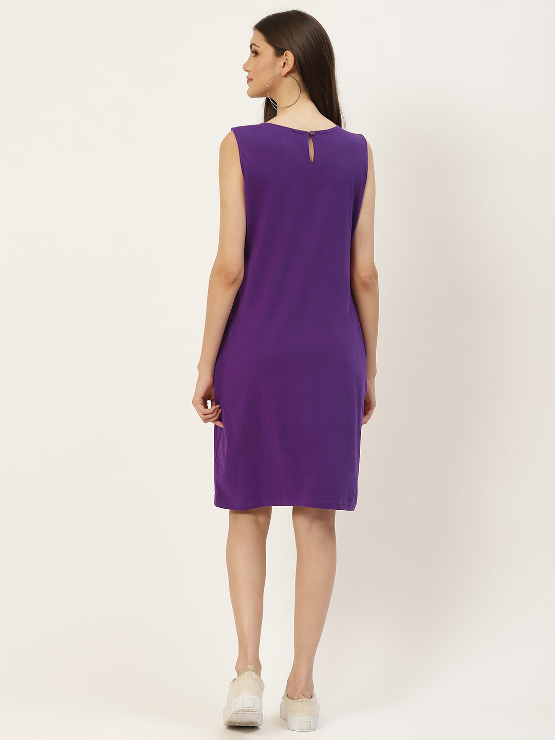 Pure Cotton Solid A-Line Sleeveless Dress
