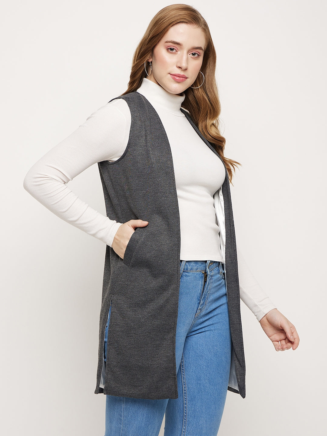 Sleeveless Longline Open Front Shrug
