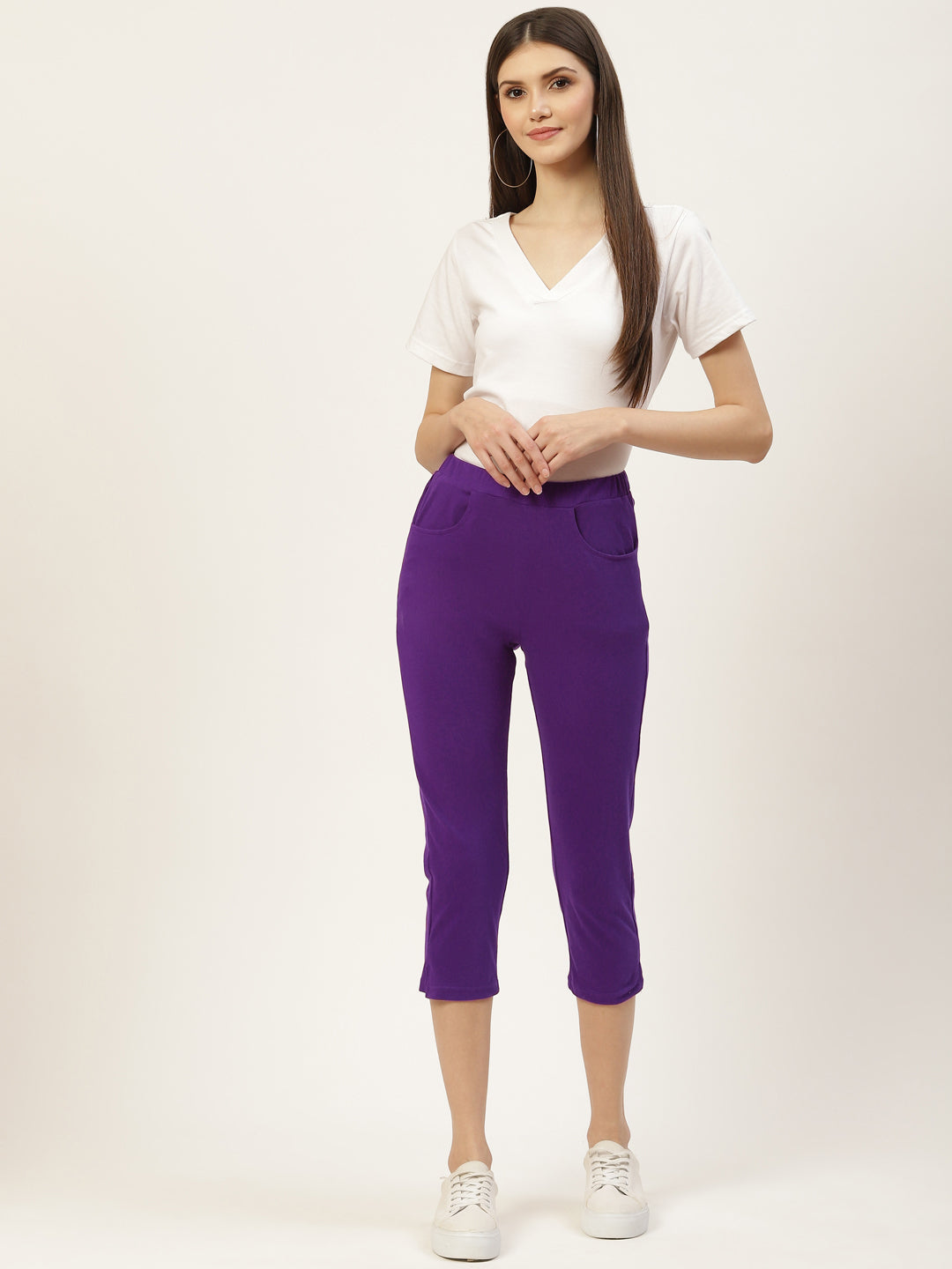 Women Solid Color Pure Cotton Capris